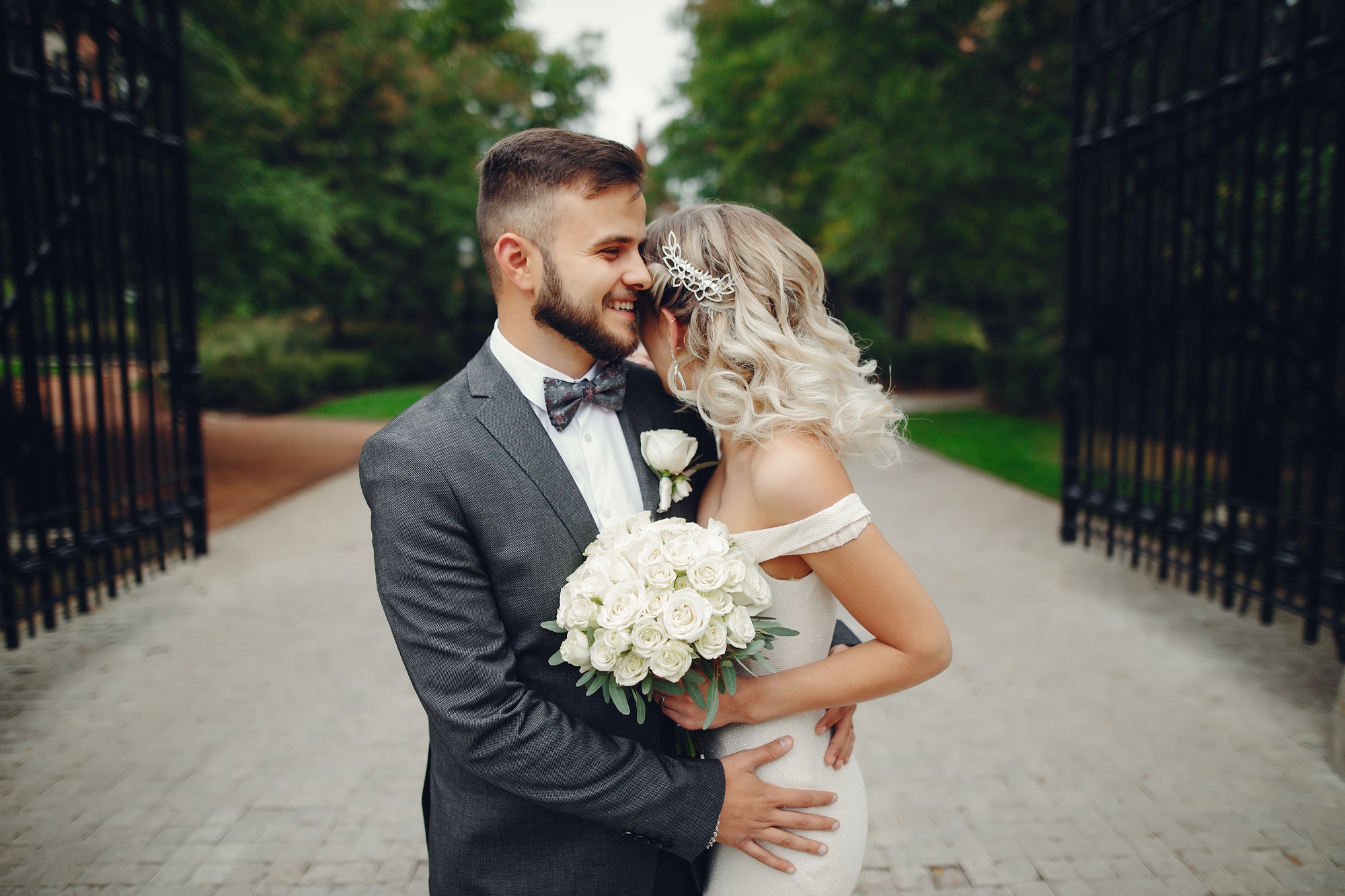 bride and groom smiling after ceremony in brno